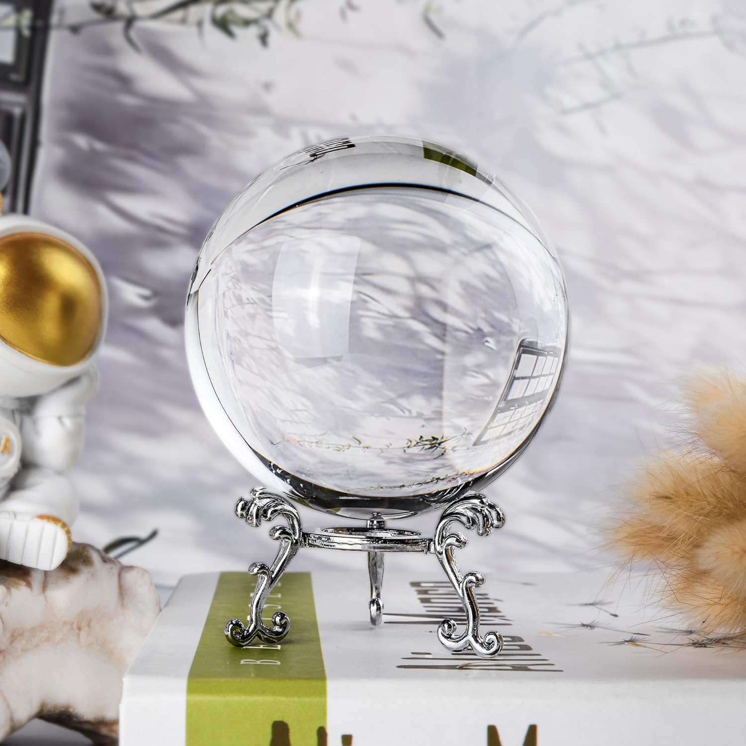 100mm Clear Crystal Ball with Stand, Photography Lensball Prop for Magical Shots, Optical Glass Sphere Decorative Balls Gifts for Meditation Divination