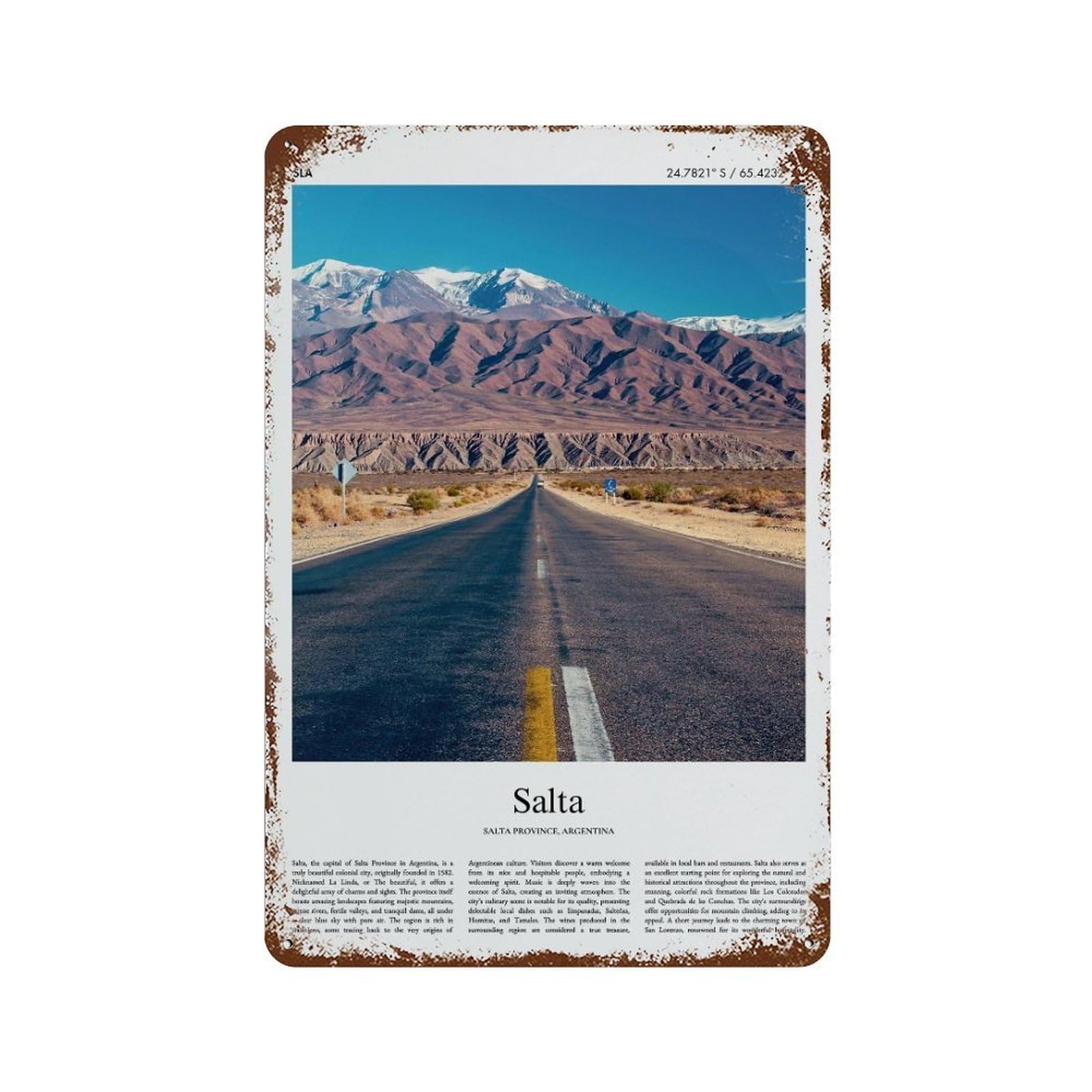 xiaoxiaoshen Salta Salta Province, Argentina City Scenery Wall Decor Art Metal Tin Poster Modern Home Decor Art Home Bar Shop Decorations Vintage Sign 30x20cm