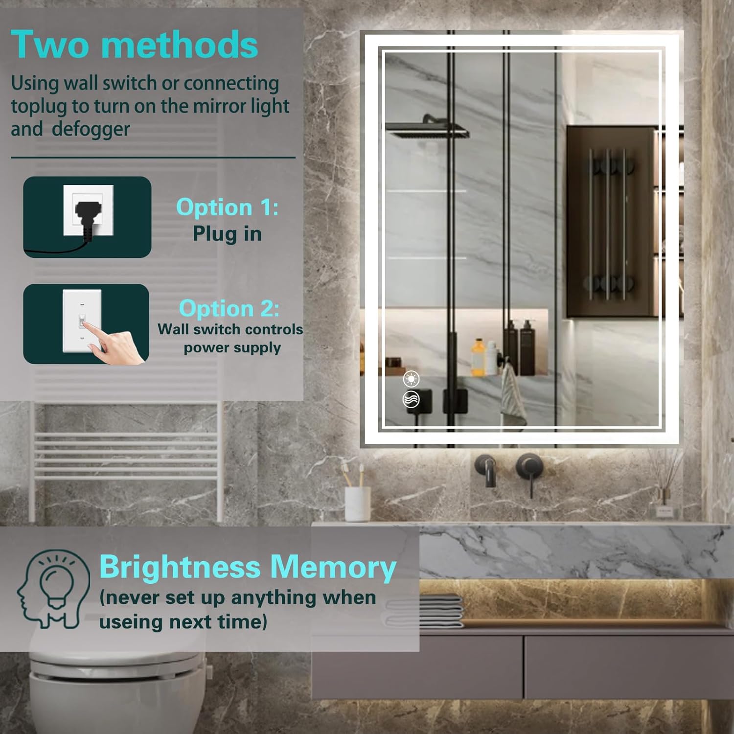 24x32 Inch LED Bathroom Mirror with Lights Anti-Fog Stepless Dimmable 3 Color LED Mirror for Bathroom Brightness Easy to Install Bathroom Vanity Mirror Touch Sensor Explosion-proof Horizontal/Vertical