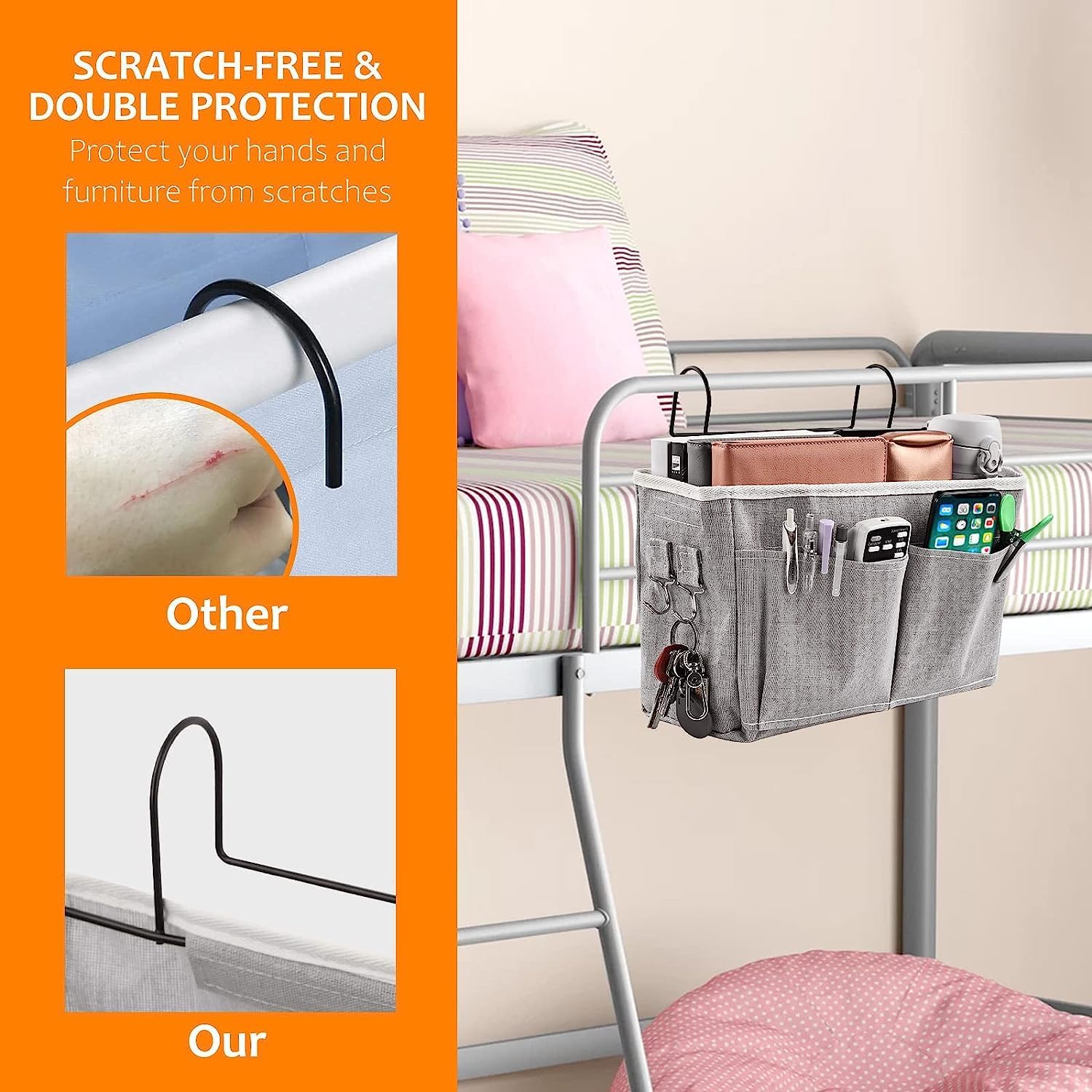 Cheet enterprise Polycarbonate Bedside Hanging Storage Bag Clothes Basket Organizer for Tablets, Magazines, Books, Phones, Remote Control Bedroom Organizer, Cleaning Supplies, Grey 4
