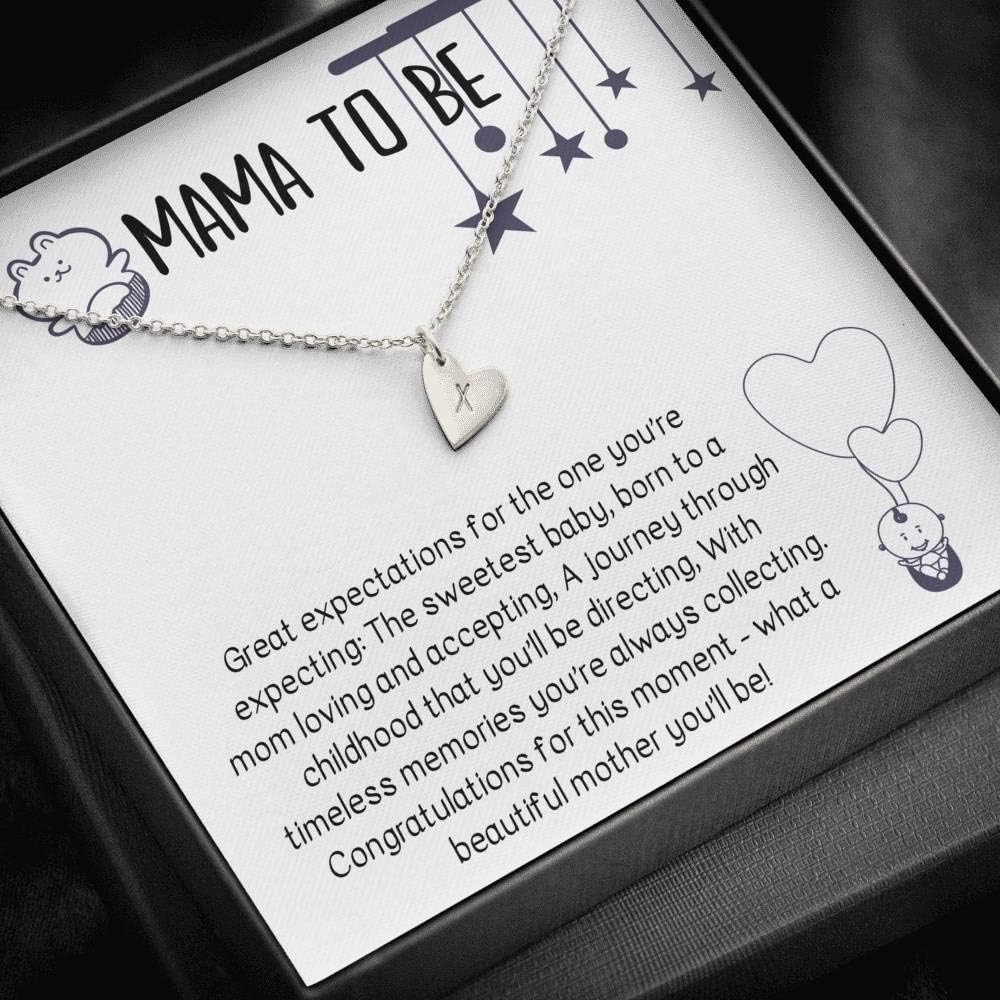 Message Card Jewelry, Pendant Necklace - Mama To Be"Beautiful Mother" Custom Name Initials Engraving Hearts Necklace Gift Set