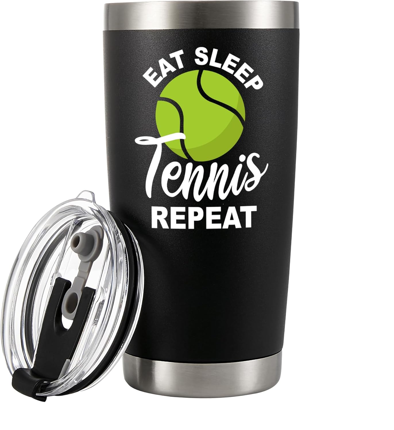 Panvola Eat Sleep Tennis Repeat Tennis Gifts For Player Coach Sports Enthusiasts Vacuum Insulated Stainless Steel Tumbler with Removable Lid and Straw 20 oz Black