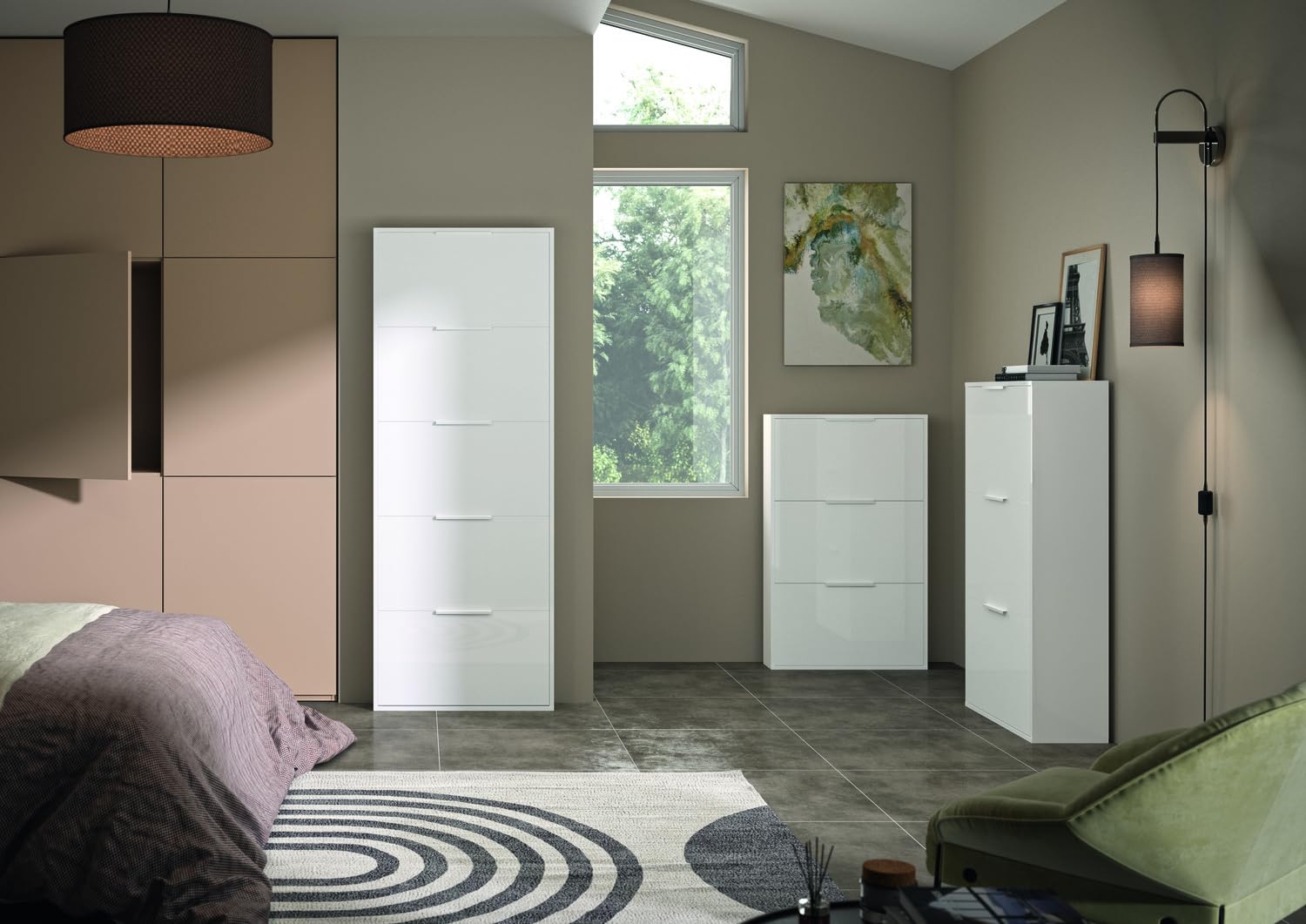 Composad | Scarpiera Slim della Linea ESPRESSO con 3 Ribalte, Scarpiera Salvaspazio, per Ingresso, Ripostiglio, Portascarpe, (LxAxP) 65x105,5x15 cm, Colore Bianco laccato, Made in Italy