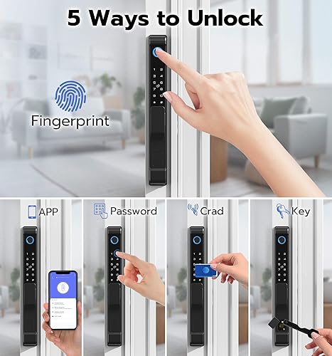 Miniatura 4 de Anweller Cerradura de puerta corrediza de cristal, teclado inteligente con código de huellas dactilares RFID, aplicación Bluetooth, electrónica