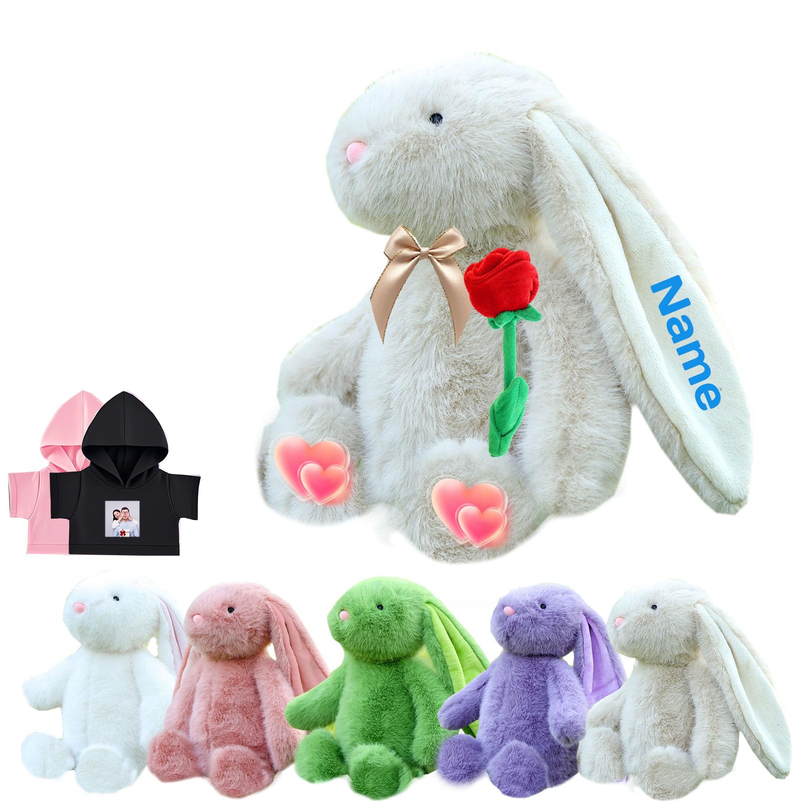 DRAJOIN Peluche Conejito Personalizado, Peluche Conejito Personalizado con Foto Texto como Regalos Personalizados Plush Conejo para Niños Niñas, Niños Primer Regalo de Pascua, 25 cm