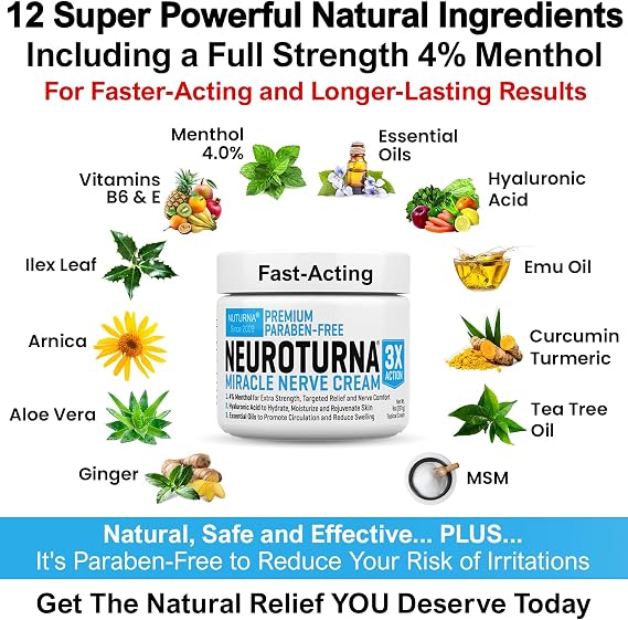 Neuropathy Nerve Relief Cream - Premium Nerve Cream 3X Action for Targeted Relief and Soothing Nerve Comfort - Maximum Strength with 4% Menthol Arnica MSM for Feet Hands Legs Toes & Back - Large 4 Oz