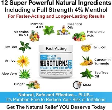 Neuropathy Nerve Relief Cream - Premium Nerve Cream 3X Action for Targeted Relief and Soothing Nerve Comfort - Maximum Strength with 4% Menthol Arnica MSM for Feet Hands Legs Toes & Back - Large 4 Oz