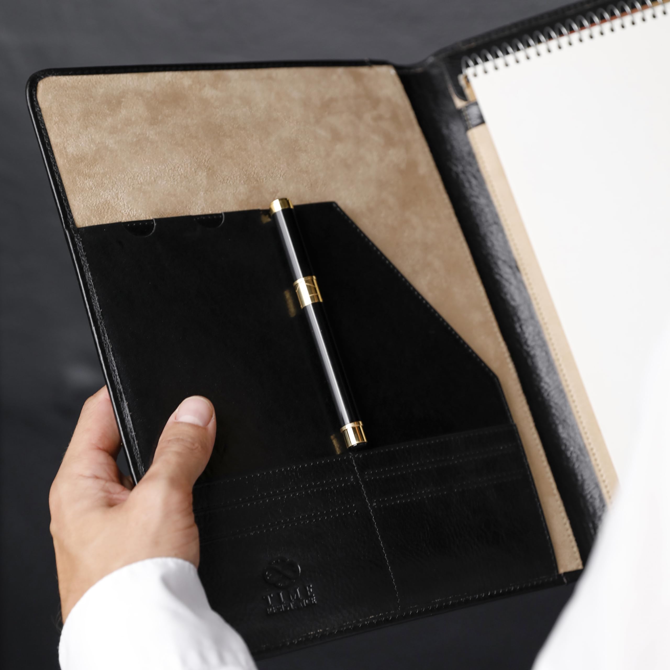 Time Resistance Leather Portfolio - Tablet size Leather Document Case - Small Briefcase, Black, 12.6 inches - Image 4