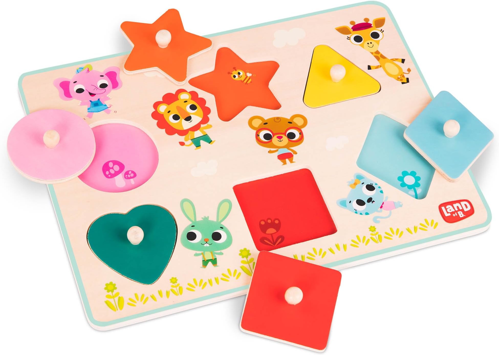 Wooden Peg Puzzle for Kids โ Shapes, Colors, Animals โ Wooden Toys for Toddlers, Kids โ 18+ Months