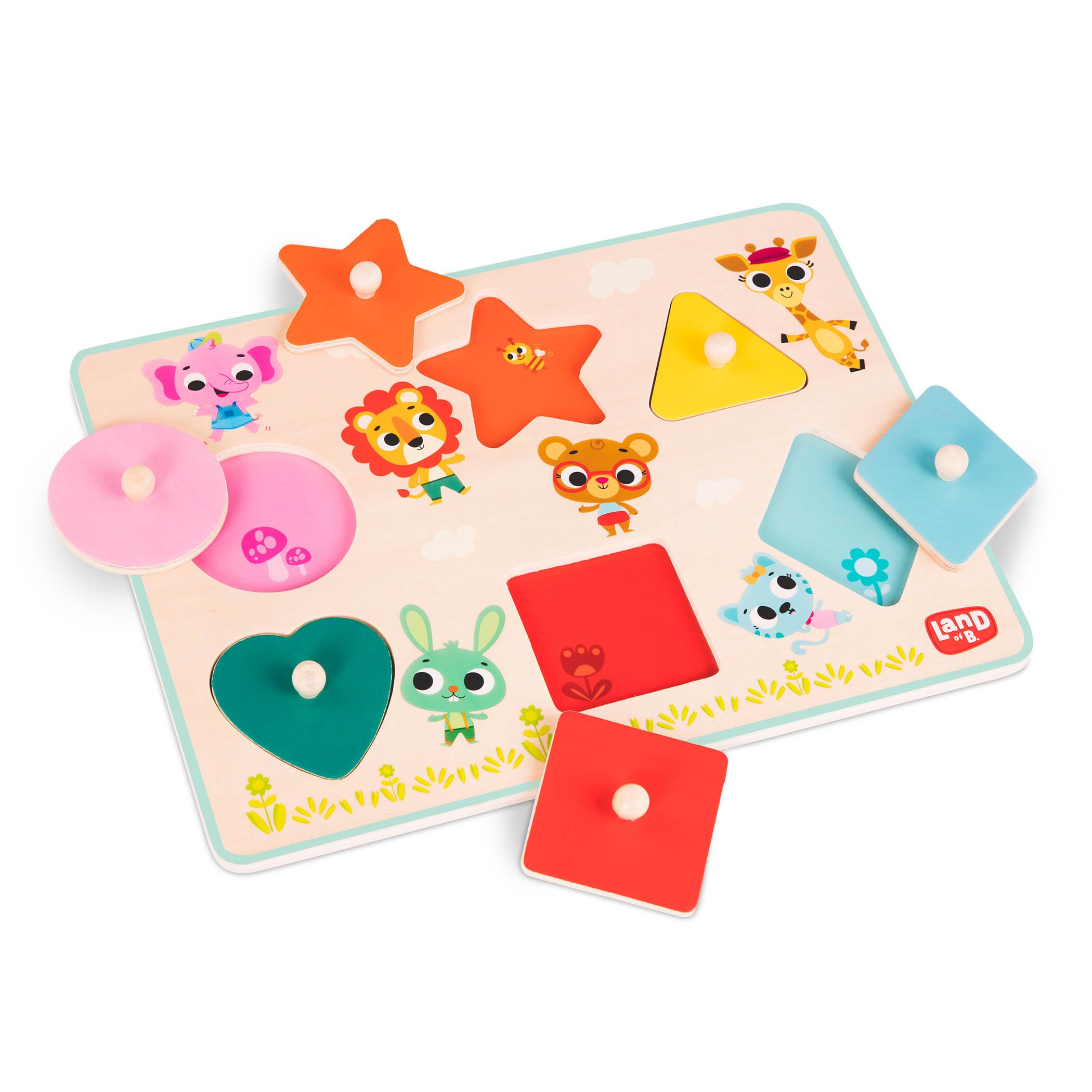 B. toys – Wooden Peg Puzzle for Kids – Shapes, Colors, Animals – Wooden Toys for Toddlers, Kids – 18+ Months