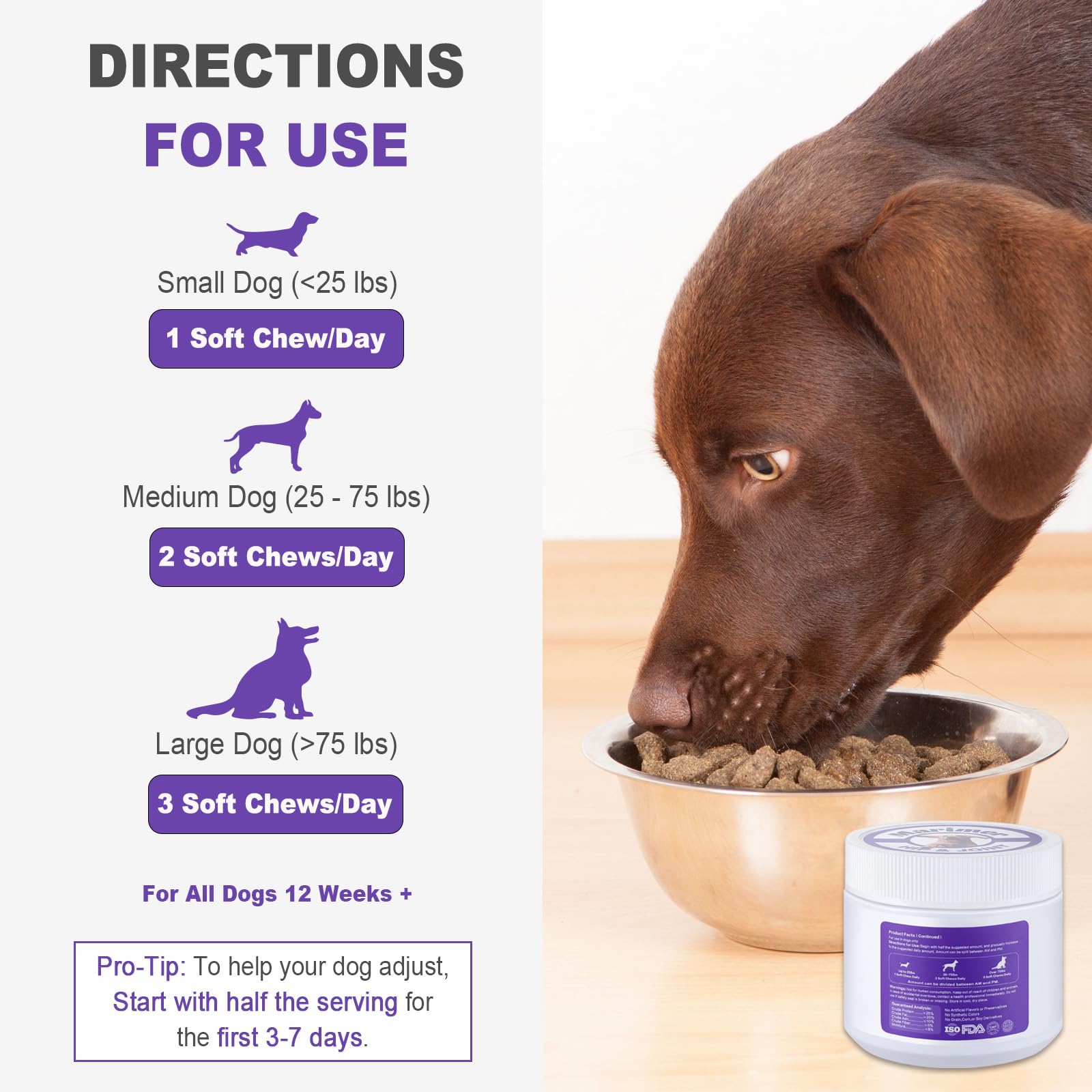 Hip & Joint Chews for Dogs – Glucosamine, MSM, Chondroitin, Turmeric & Omega-3 – Mobility Chews for Dogs with Green Lipped Mussel & Eggshell Membrane – Chicken Flavor – 100 Soft Chews - image 5