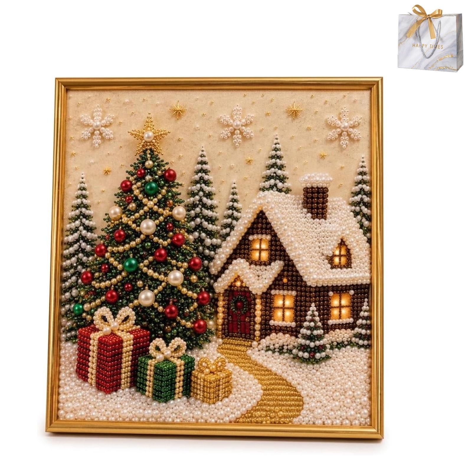 Premium 3D Pearl Christmas Wall Art Kit, Luxury Flocked Canvas (#A)