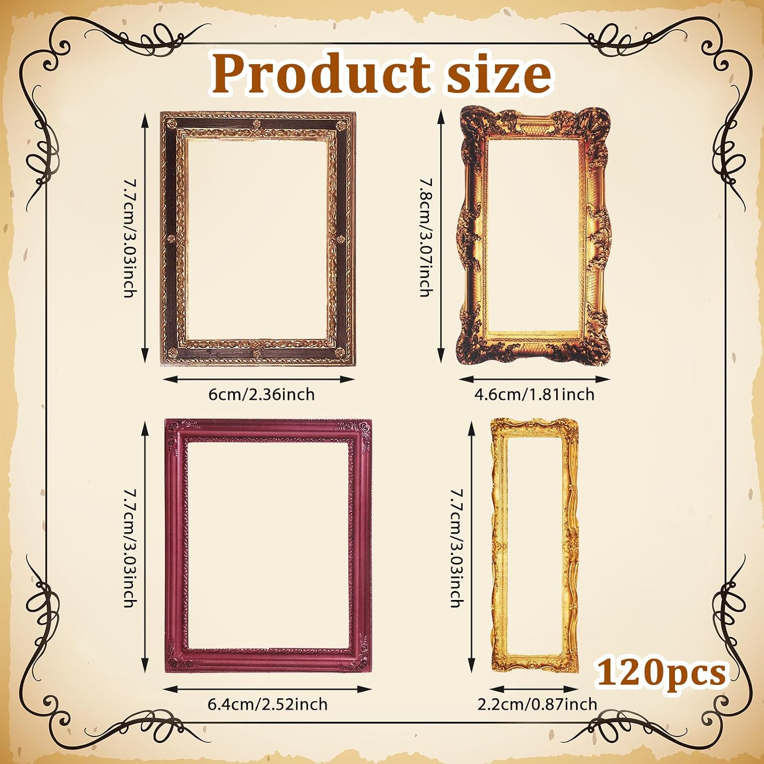 120Pcs Vintage Frame Stickers, Small Frame Stickers for Scrapbooking, Scrapbook Frames, Decorative Scrapbooking Embellishments Supplies for Bullet Journals, Planners, Letter, Card Album Making, Collag