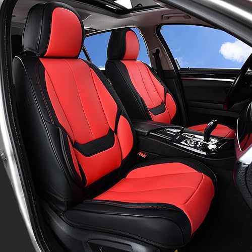 Coverado - Juego completo de fundas para asientos de automóvil, protectores de asiento impermeables de piel Nappa 8805 - Negro y rojo, delanteros