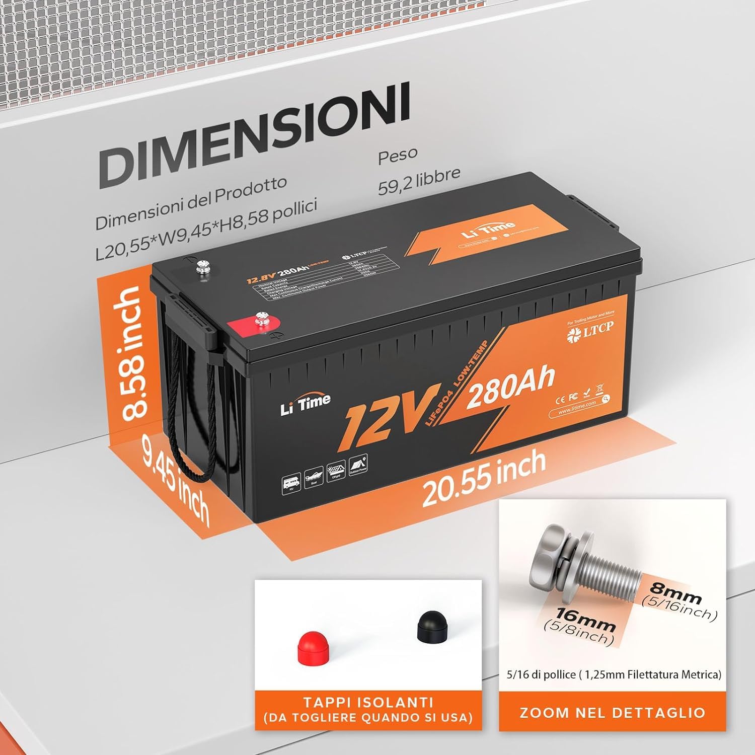 LiTime 12V 280Ah Batterie Lifepo4 Basse Temperature Protezione, Litio Batterie al Litio con 200A BMS, Lifepo4 12v per l'impianto Solare Camper Campeggio Barca l'accumulo di Energia in Casa