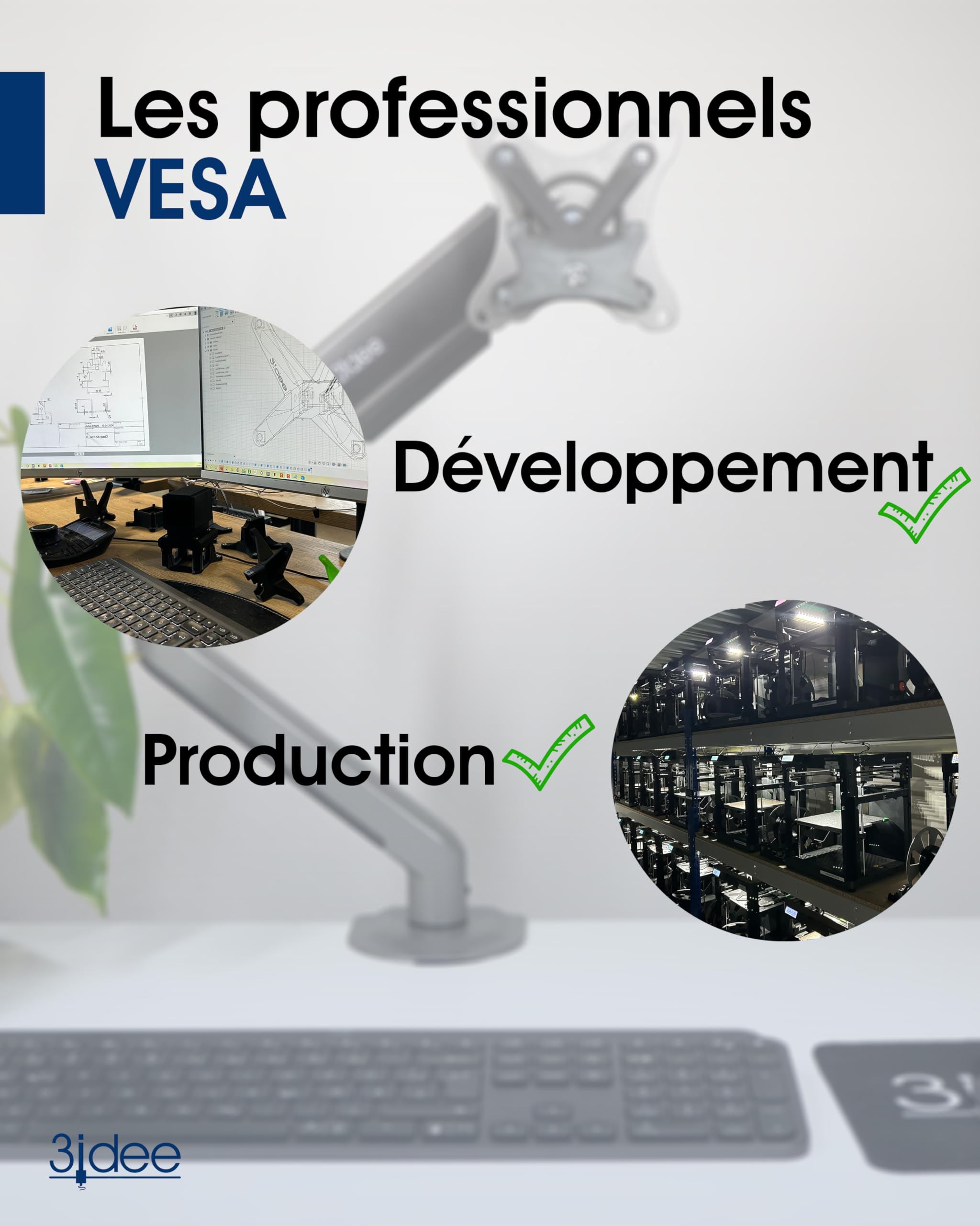 3IDEE Adaptateur VESA Compatible avec Moniteur Samsung (C27HG70, C27UG70, C27UG70QQ, C27UG70QQU, C32HG70 & Plus) - Support VESA 75x75 mm - Support ecran VESA pour Les écrans sans Connexion VESA
