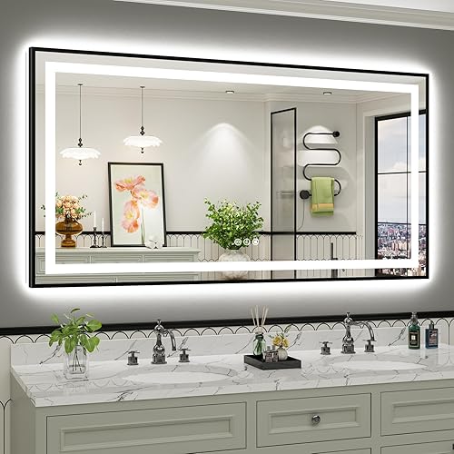 Miniatura 55 de Espejo de baño LED de 24 x 32 pulgadas con luces, retroiluminado y frontal iluminado, espejo de tocador de baño con luz antiniebla para pared