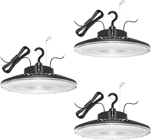 Luz de alta bahía, luz LED UFO de 150 W 22500 lm (equivalente a 600 W HIDHPS) con certificación ULDLC, 0-10 V regulable, cable de 6 pies, 5000 K,