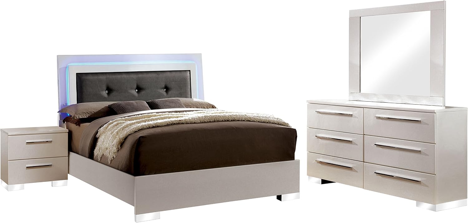 HOMES: INSIDE + OUT Raina 4 Piece Modern Bed Set, Box Spring Required, King, White