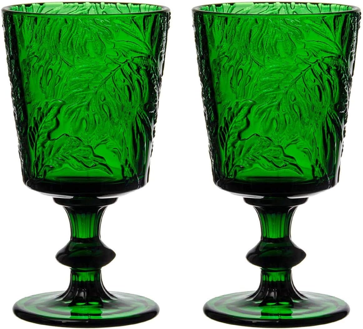 Jomop Handmade Colored Drinking Glasses Set Green Glassware (2, Wine Goblet)