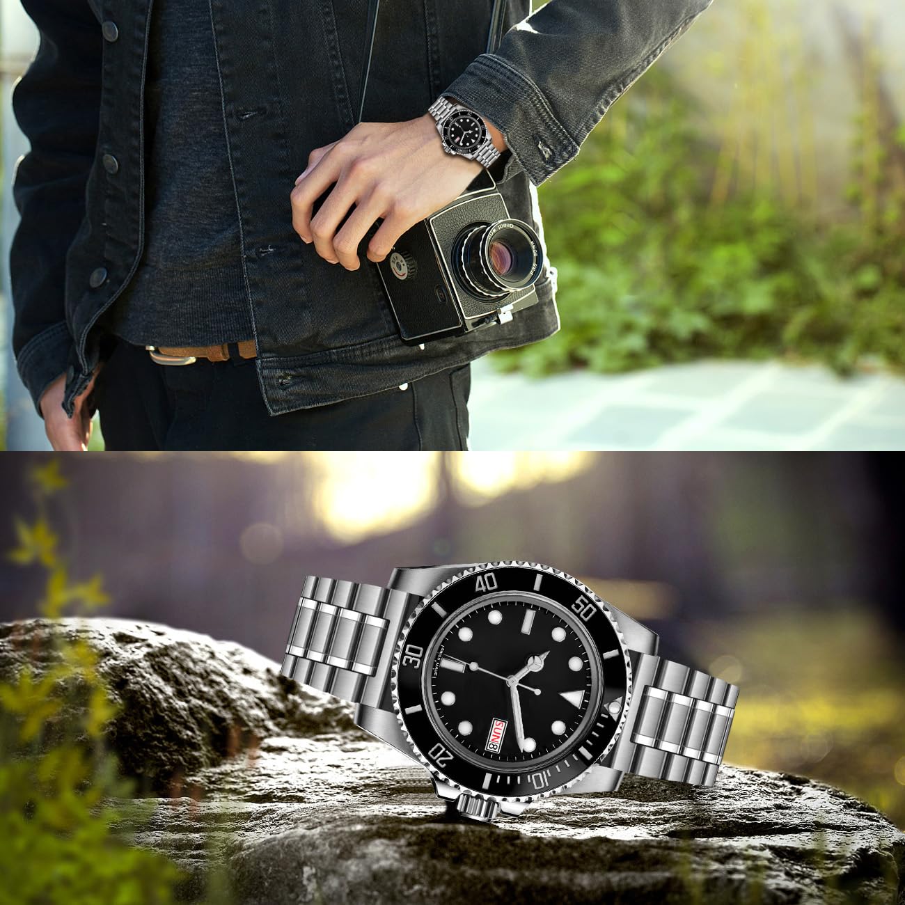 Bracelet de montre universel de 22 mm en acier inoxydable massif avec extrémités incurvées, bracelet de rechange pour homme et femme, argent