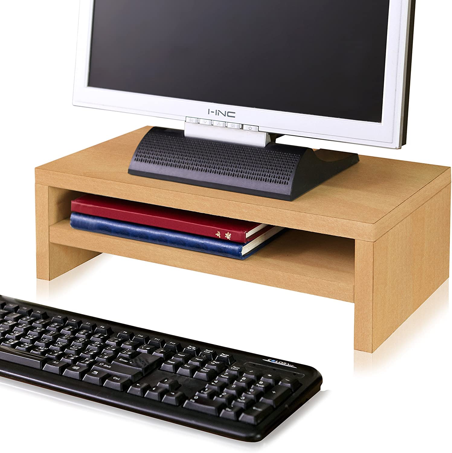 Wood Desktop Storage Rack Organizer for PC, Computer, Laptop (Beige)