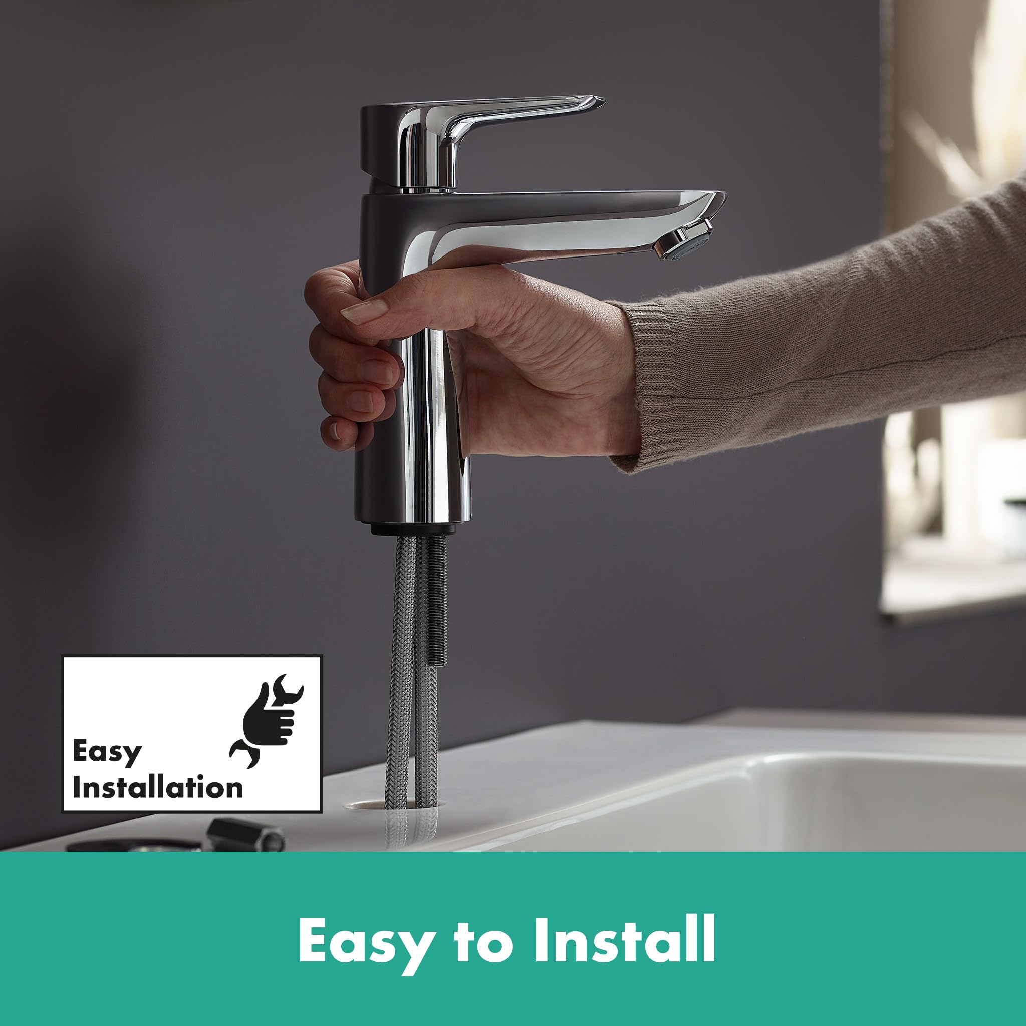 hansgrohe Talis E - jednouchwytowa bateria umywalkowa z zestawem odpływowym, kran łazienkowy z wylewką 104 mm, oszczędność wody (EcoSmart), chrom, 71711000