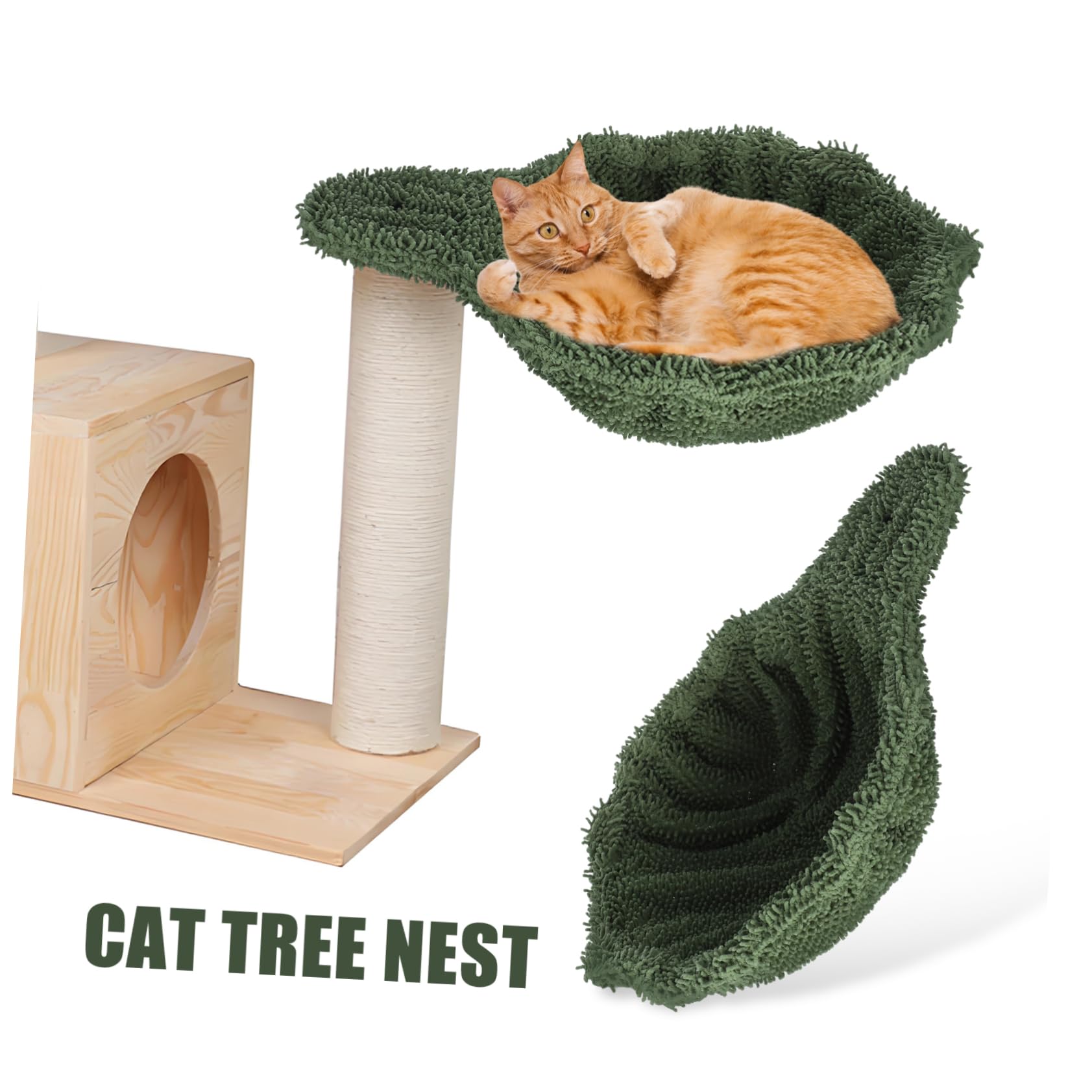 WOONEKY Nido Sospeso per Gatti da Interno in Flanella Verde Struttura in Acciaio, Amaca Elegante Multifunzionale Facile da Installare per Grandi Felini