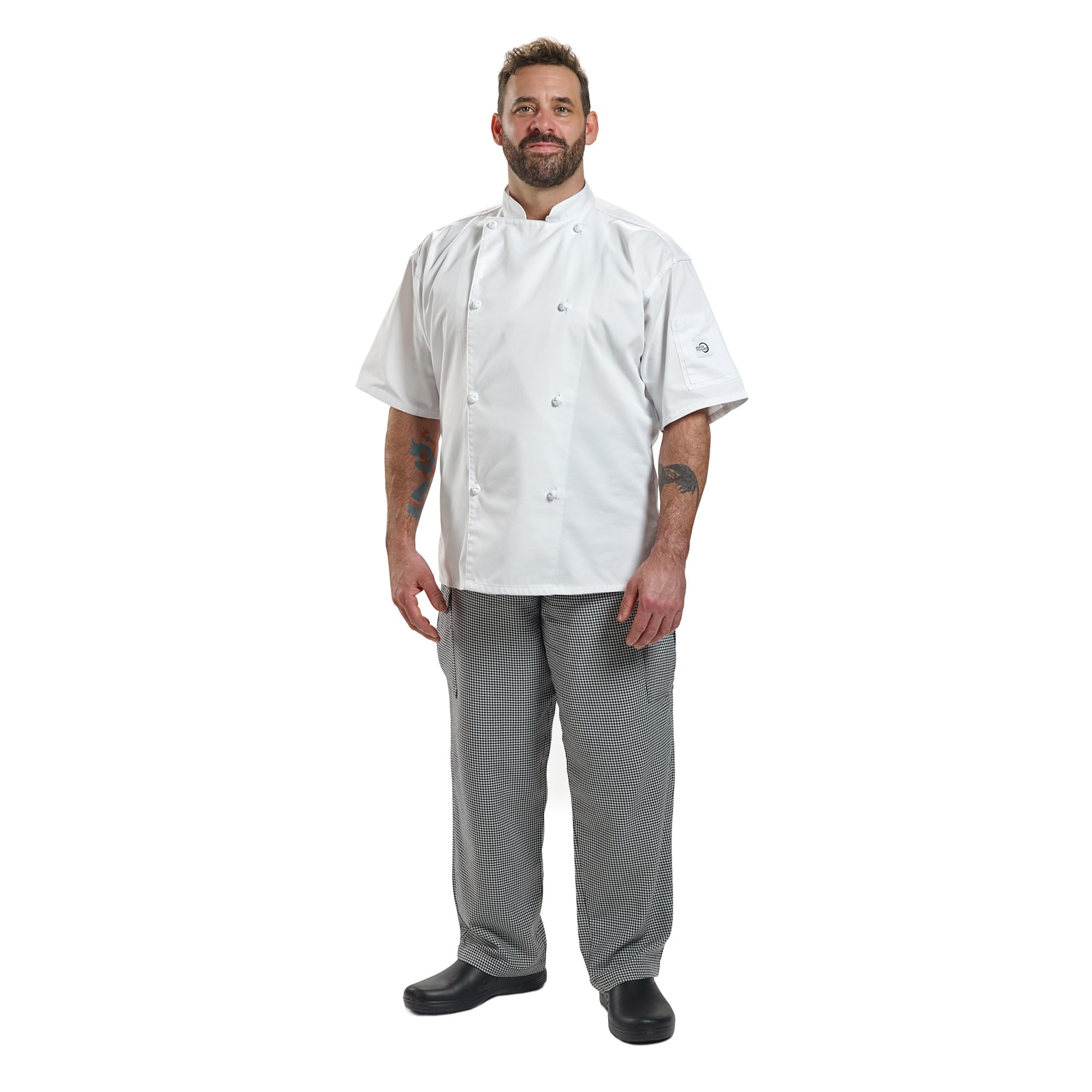 Mercer Culinary Genesis Unisex Kochjacke Kurzarm mit Stoffknoten Knöpfen