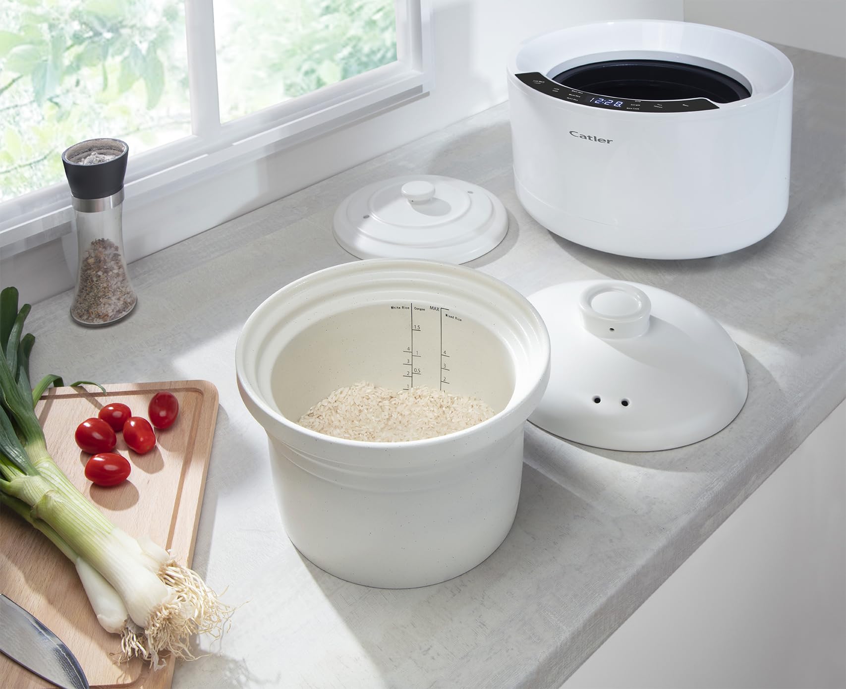 Catler Cuociriso in ceramica CR 600, 2,5 l, ciotola interna in ceramica stile Donabe, 6 programmi automatici, display touch digitale, preimpostato 24 ore, funzione mantenimento caldo