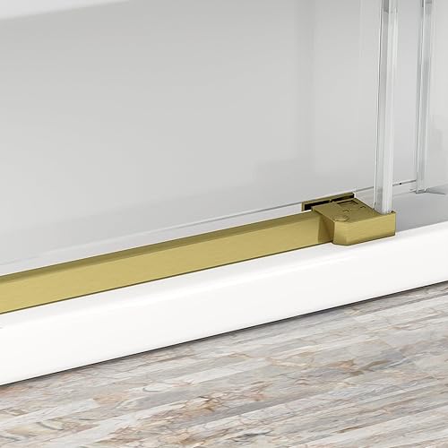 Miniatura 19 de Sunrosa Puerta de ducha semi-sin marco, 59-2/8 pulgadas de ancho 60 pulgadas de alto, puerta corredera simple con vidrio templado 5/16 pulgadas Oro