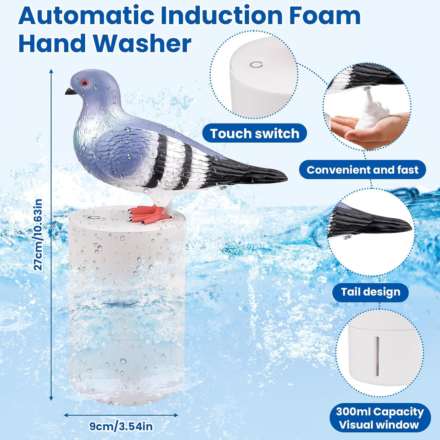 Dispensador Automático de Jabón,Dispensador de Espuma de Jabón sin Contacto Pigeon,Dispensador de Jabón de Manos de 300ML Dispensador Eléctrico de Espuma de Jabón con Sensor Cocina (A)