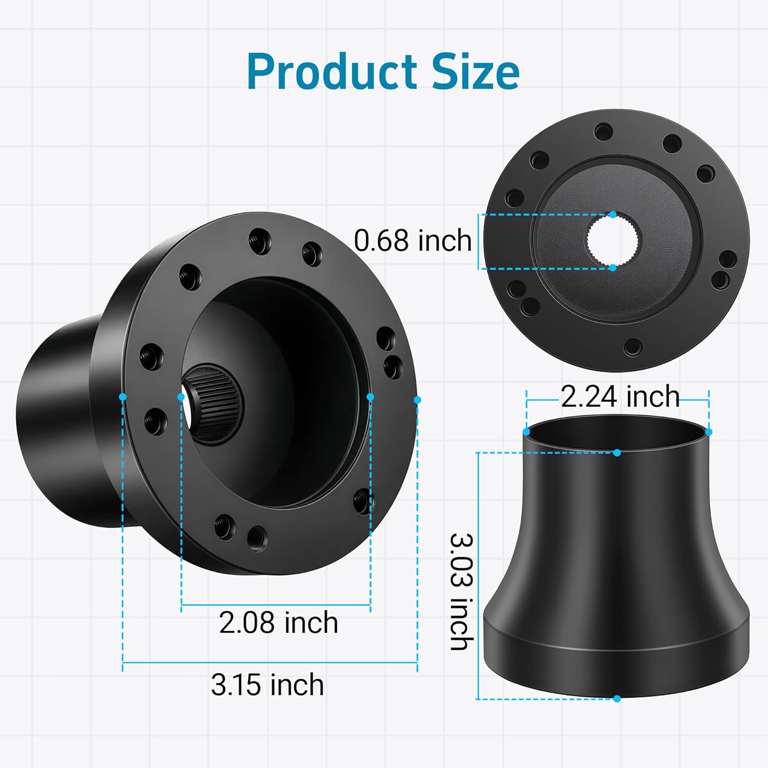 Golf Cart Steering Wheel Hub Adapter fits EZGO TXT/RXV Model, Black and Anti-rust