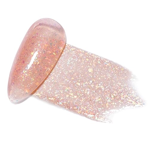 Vista 4 de AILLSA Esmalte de uñas de gel iridiscente con purpurina, esmalte de gel de gelatina brillante rosa coral, lámina holográfica, color translúcido
