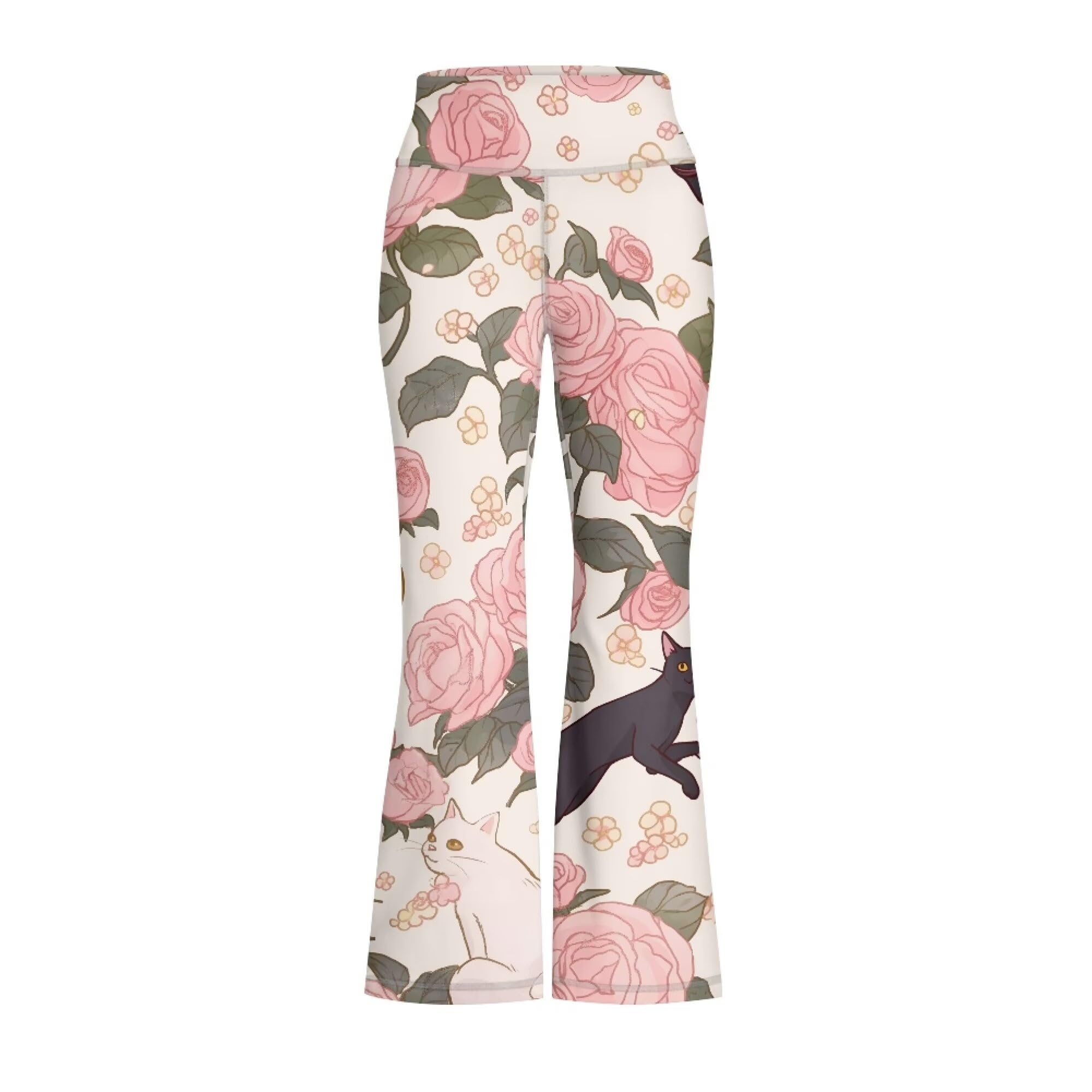 Girls Athletic Flare Yoga Pants Flora Rose Cat Leggings Summer Casual Soft Comfy Loose Fit Bell Bottom Trousers Size 5-6 Fall Stretchy High Waist Leggings