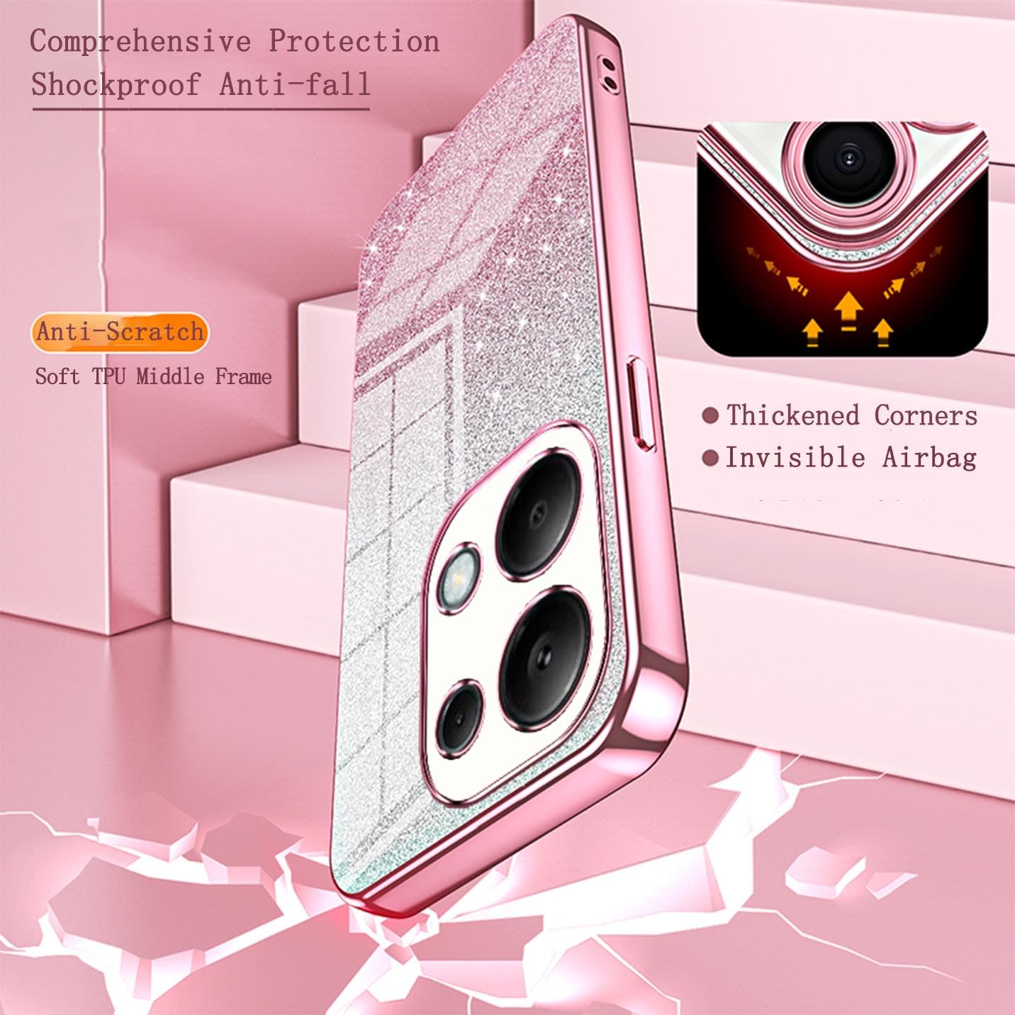 BORYA Case For Xiaomi Redmi Note 13 Pro 4G/Poco M6 Pro 4G, Ultra Thin Shockproof Premium Silicone Soft TPU Elegant Luxury Electroplated Edge Anti-Drop - View #3