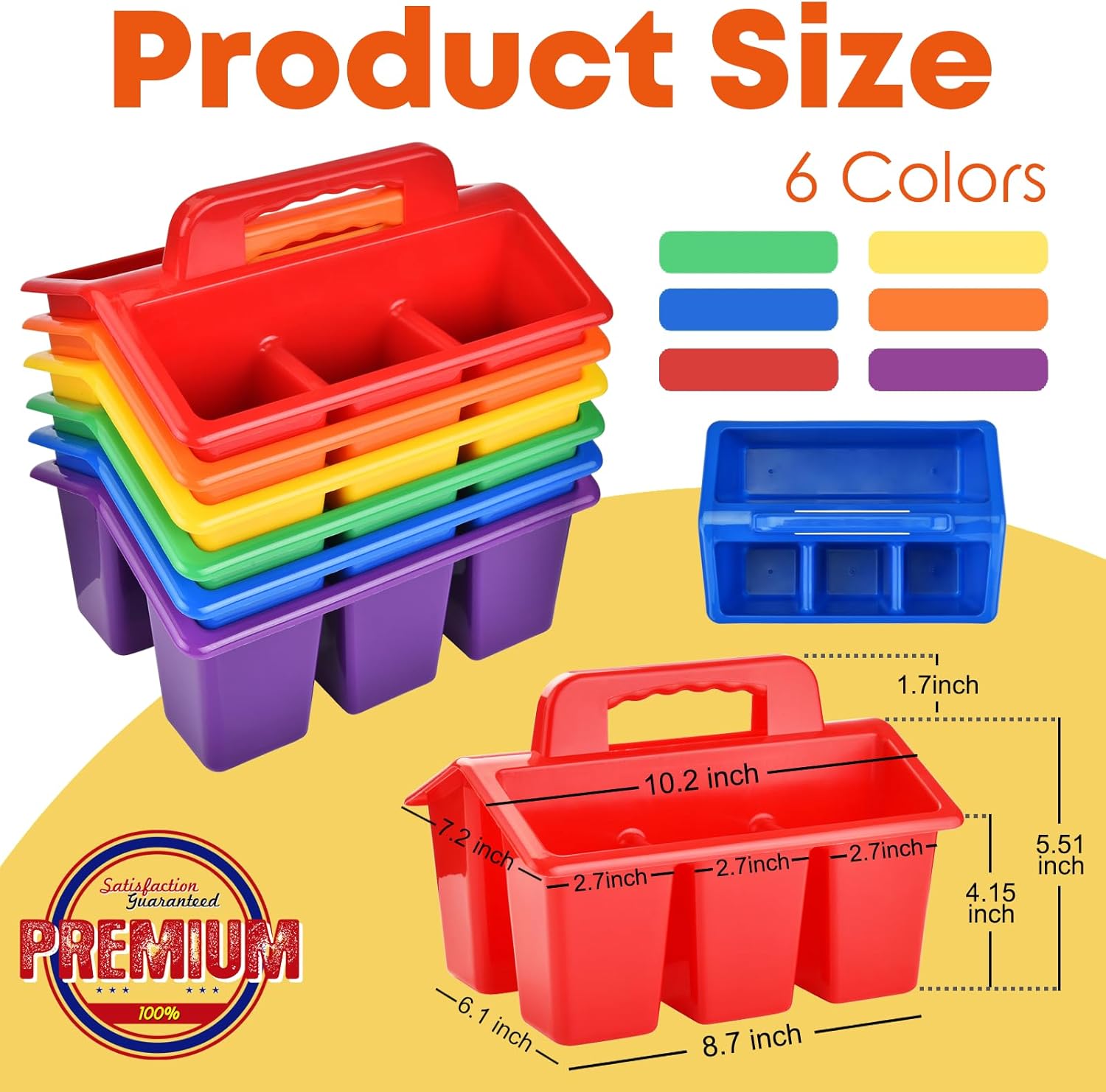 ALINK Classroom Caddy Storage Basket with Handle, 6 Pack Plastic Arts Office Crafts Caddy 4 Compartments for Kids, Pencil, Crayon, Marker, School Supplies, 6 Colors image 2 of 9 B0DT4LWWB4