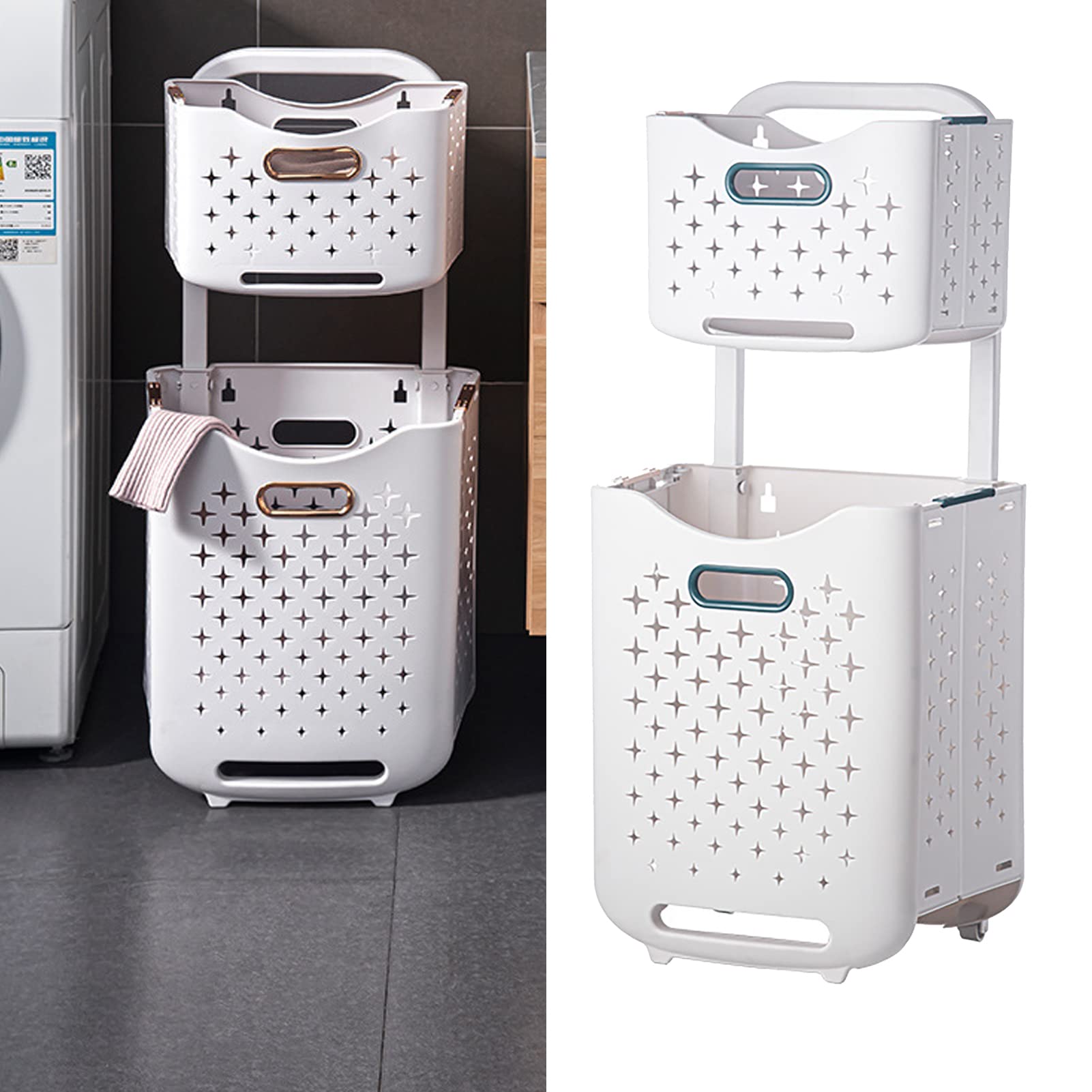 Cesto Portabiancheria Pieghevole Organizzatore di Stoccaggio Pieghevole Portatile per Casa e Hotel Materiale PP Impermeabile di Grande capacità (Combinazione Blu Mare)