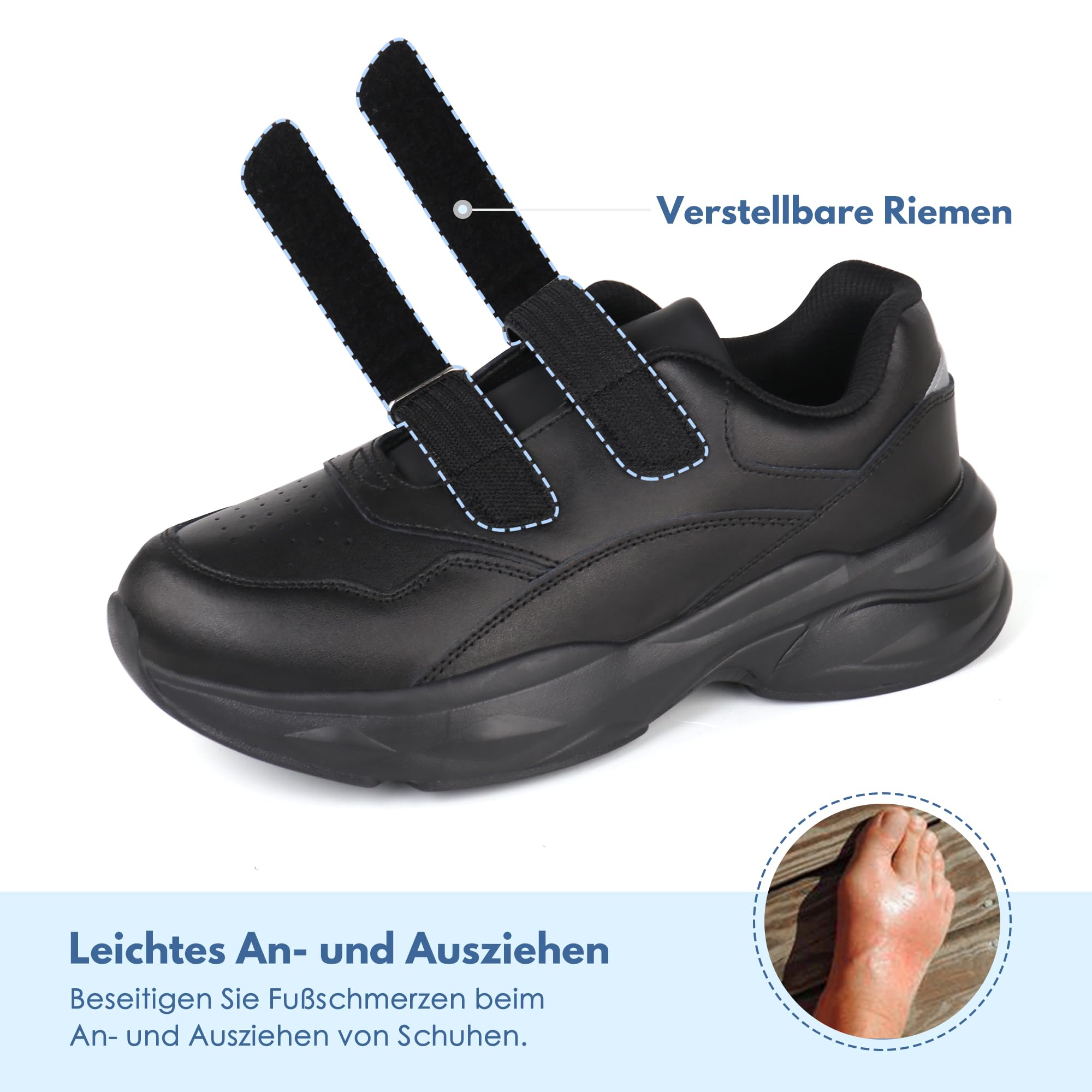 Ortho+rest Damskie buty skórzane dla cukrzyków, buty do chodzenia, szerokie palce, buty typu sneaker