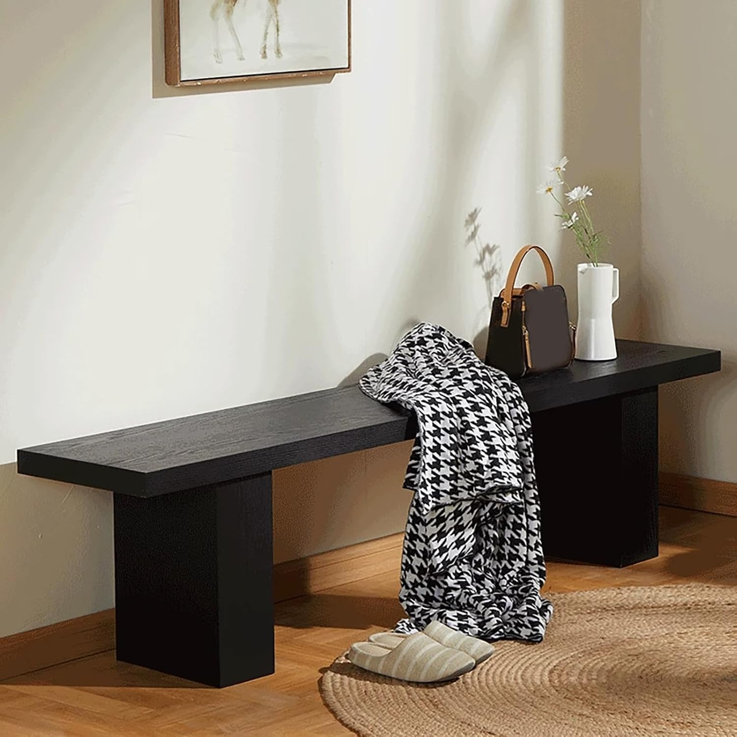 Farmhouse Dining Bench, Entryway Bench with Armless Design, Long Kitchen Bench with Sturdy Frame, for Living Room, Hallway, Kitchen, Entryway(Black,160cm/63in)