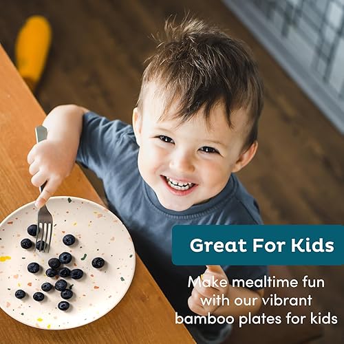 Miniatura 6 de Nook Theory Paquete de 4 platos llanos de fibra de bambú, alternativa para platos de plástico, platos de bambú reutilizables, platos inastillables,