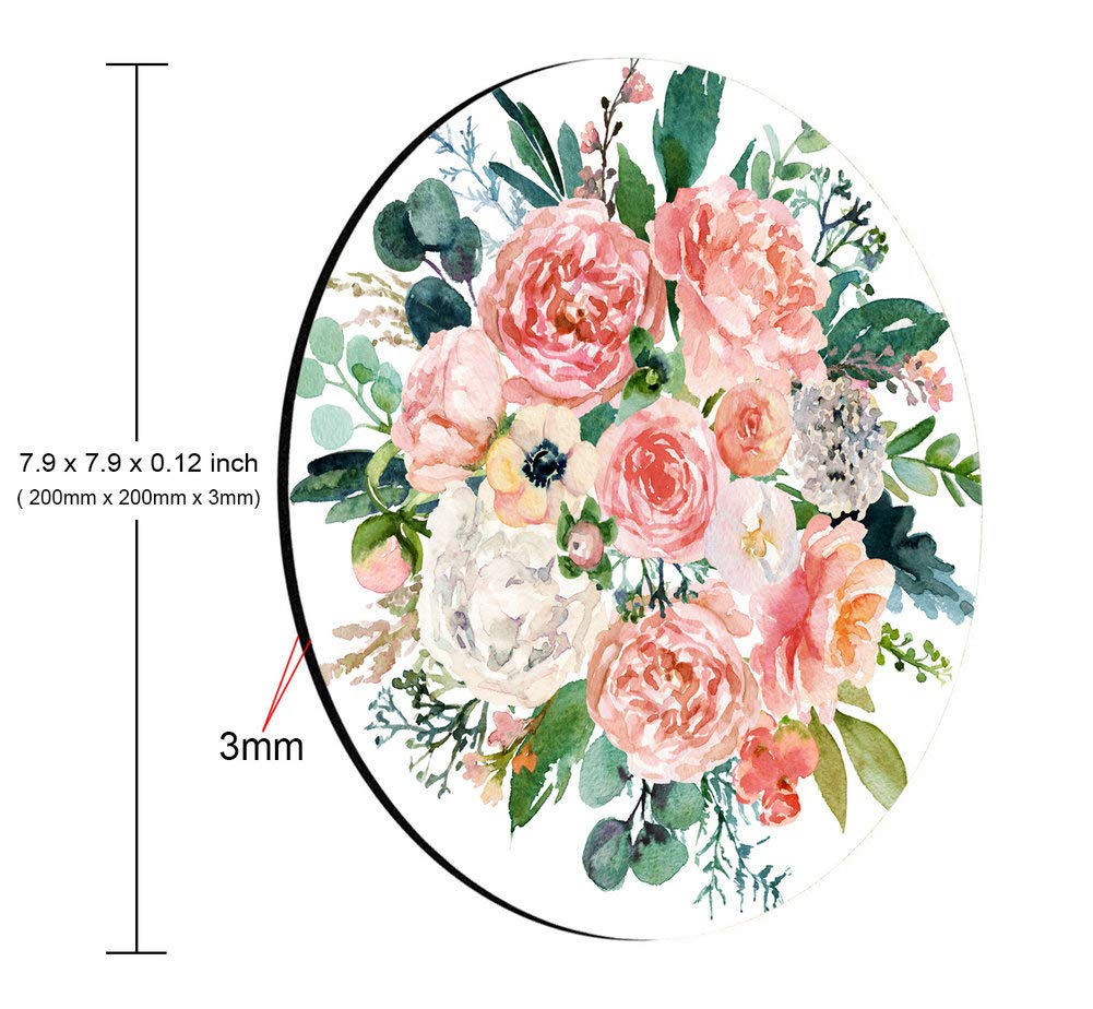 Watercolor Floral Round Mouse Pad - Pink Flowers Non-Slip Desk Mat