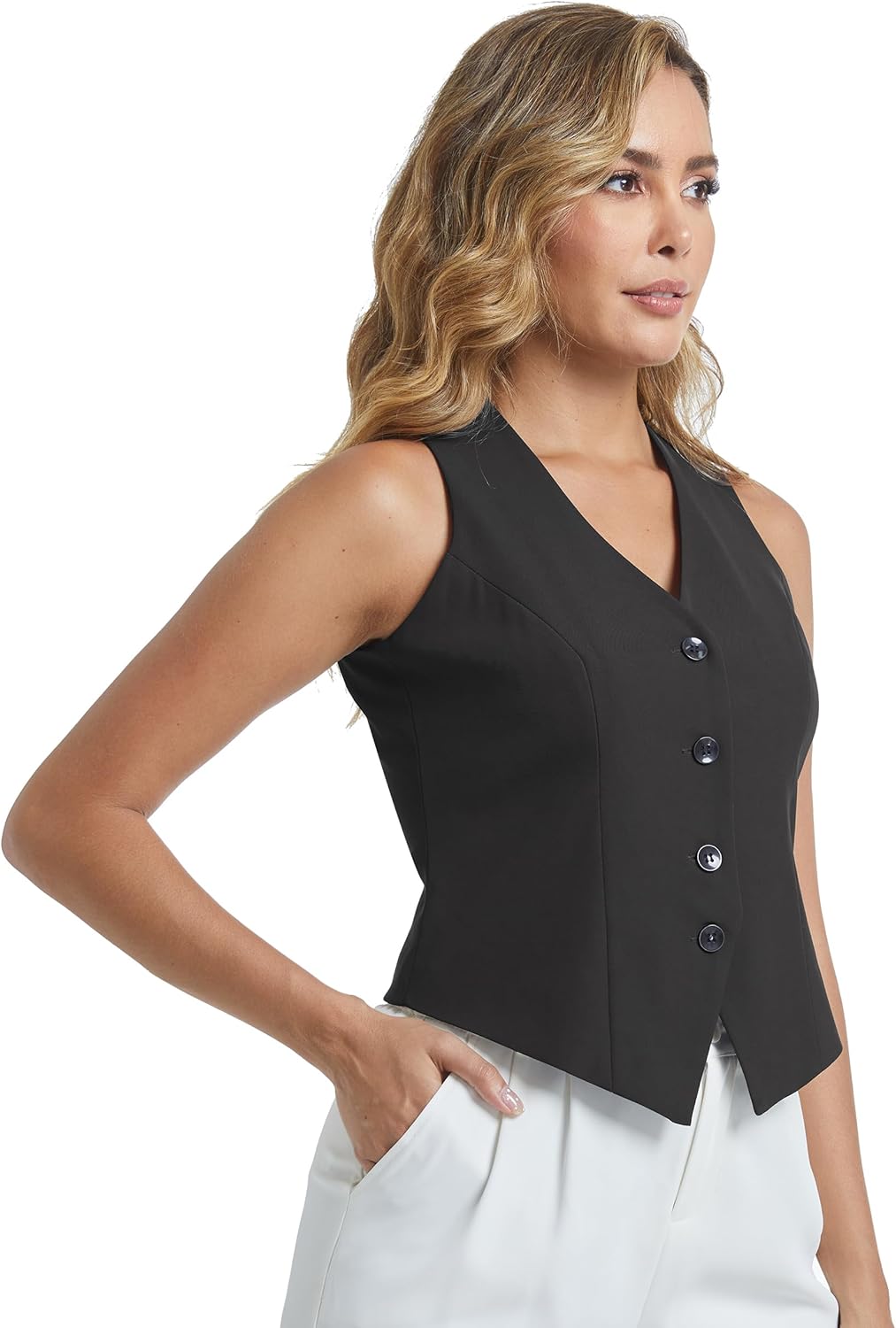 Women Suit Vest V Neck Button Down Vests Tops Sleeveless Business Casual Work Blazer Waistcoat - Image 4