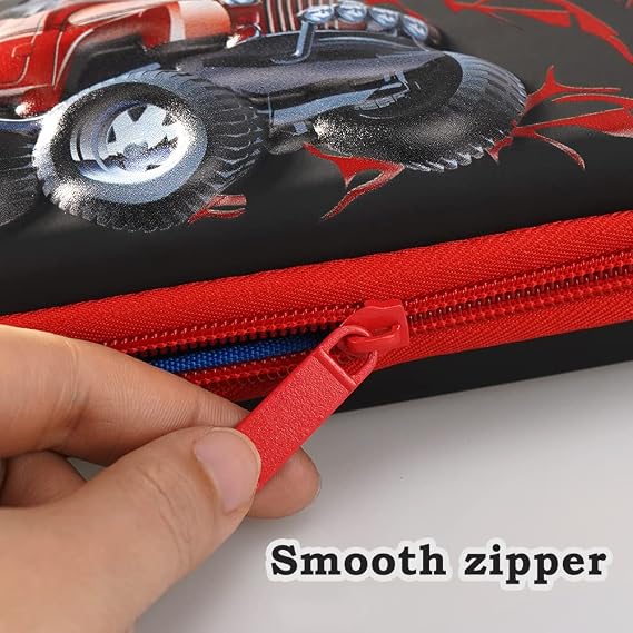 3D Car Pencil Case for Kids Boys, Waterproof Pencil Box with Compartments Pen Pouch (Black)