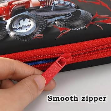 3D Car Pencil Case for Kids Boys, Waterproof Pencil Box with Compartments Pen Pouch (Black)