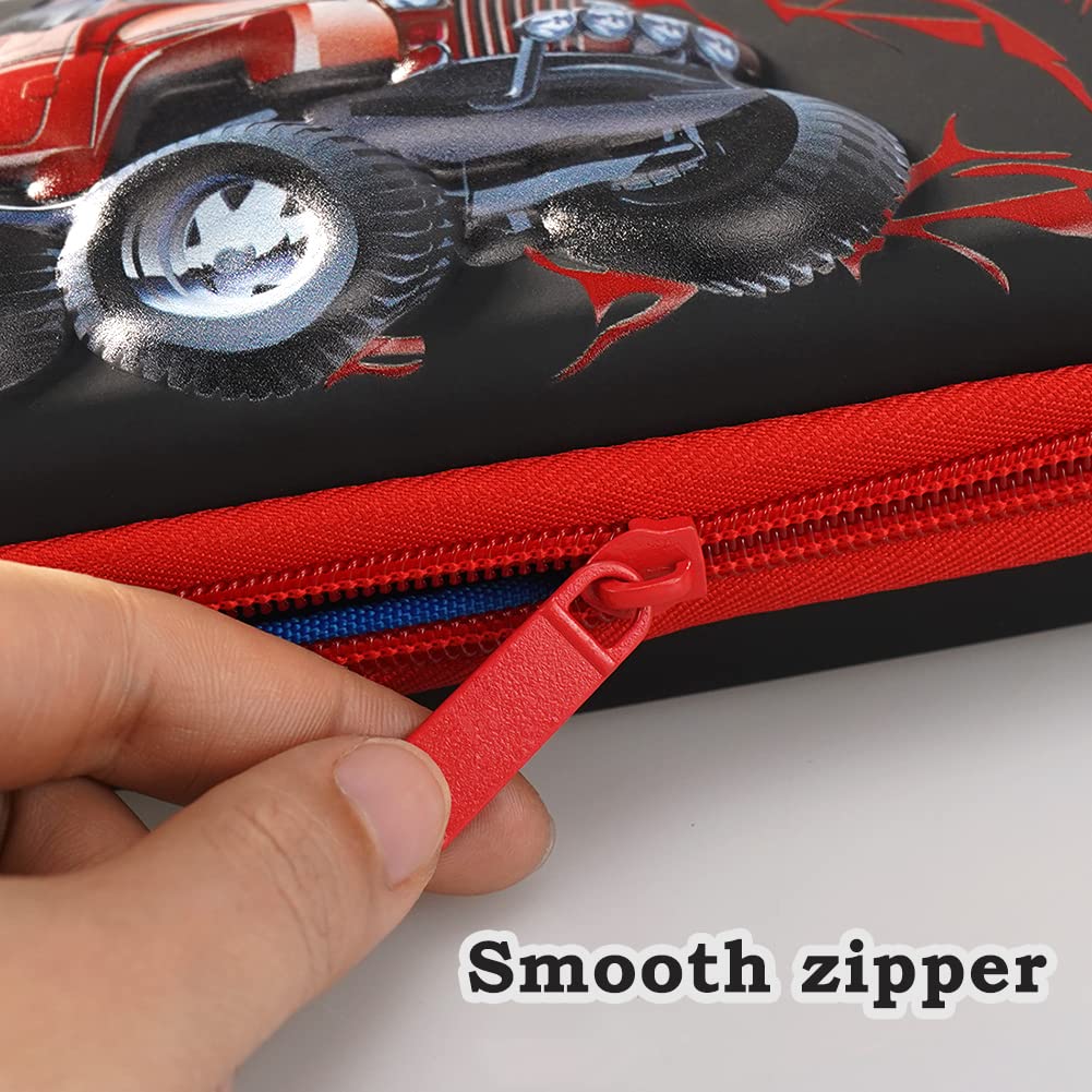 FEWOFJ 3D Car Pencil Case for Kids Boys Waterproof Pencil Box with Compartments Pen Pouch (Black), 9 x 4.2 inches - Image 4
