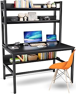 Aquzee Computer Desk with Hutch and Bookshelves, Large Leg Room 47 inch ...