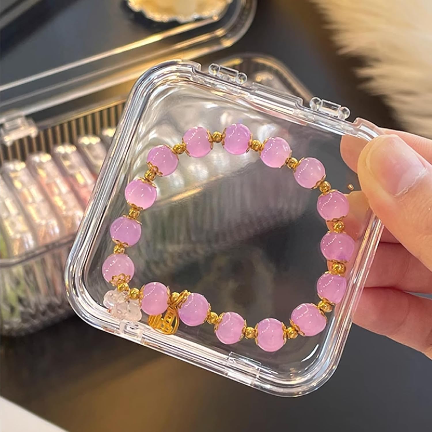 Acrylic jewelry box, transparent dust-proof and moisture-proof jewelry finishing box, portable flip box +12 independent small boxes-suitable for bracelets, necklaces and earrings storage.