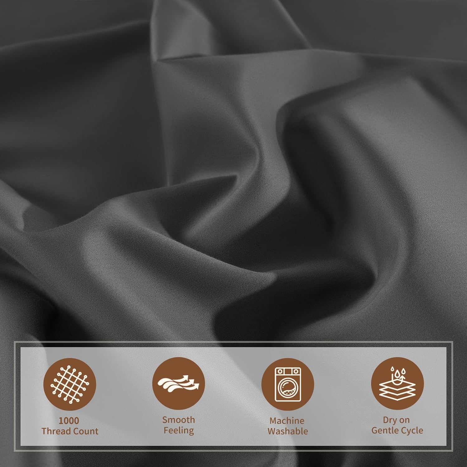 100% Cotton Sheet Set 4 Pcs King Size Egyptian Cotton Sheets 1000 Thread Count Soft Breathable Sheet Set with 16" Deep Pocket Fitted Sheet (King, Dark Gray)