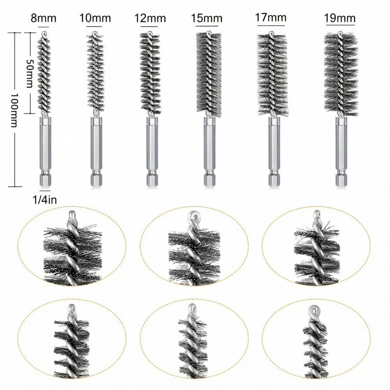 Stainless Steel Wire Bore Brush Set - Rust Removal -2 Stainless Steel Wire Bore Brush Set - Rust Removal -2